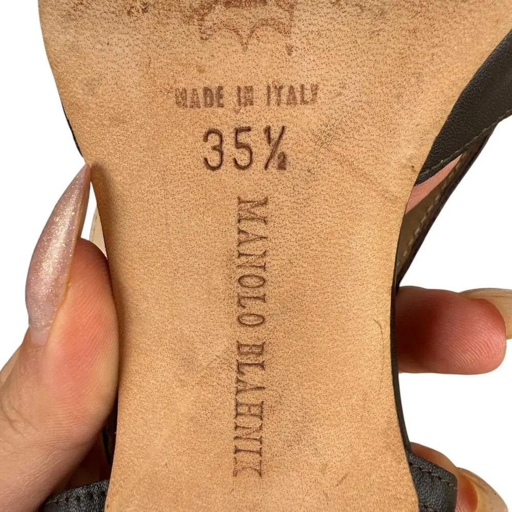 Manolo Blahnik brown leather slingback heels pointed toe buckle detail size 35.5 - Picture 3 of 8